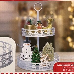 BNIB- Two Tiered Metal Tray- White Snowflake ❄️ Decorative 2-Tiered Tray